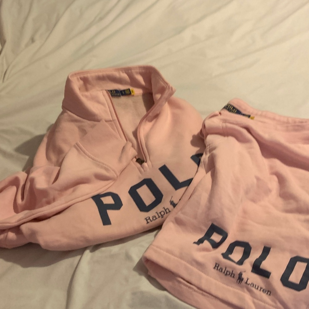 Ralph Lauren Pink Sweatshirt Set with Navy Logo